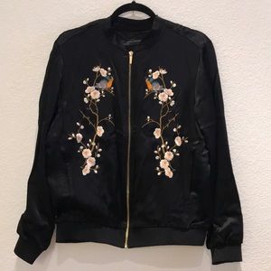 Zara Embroidered Satin Bomber Sz M